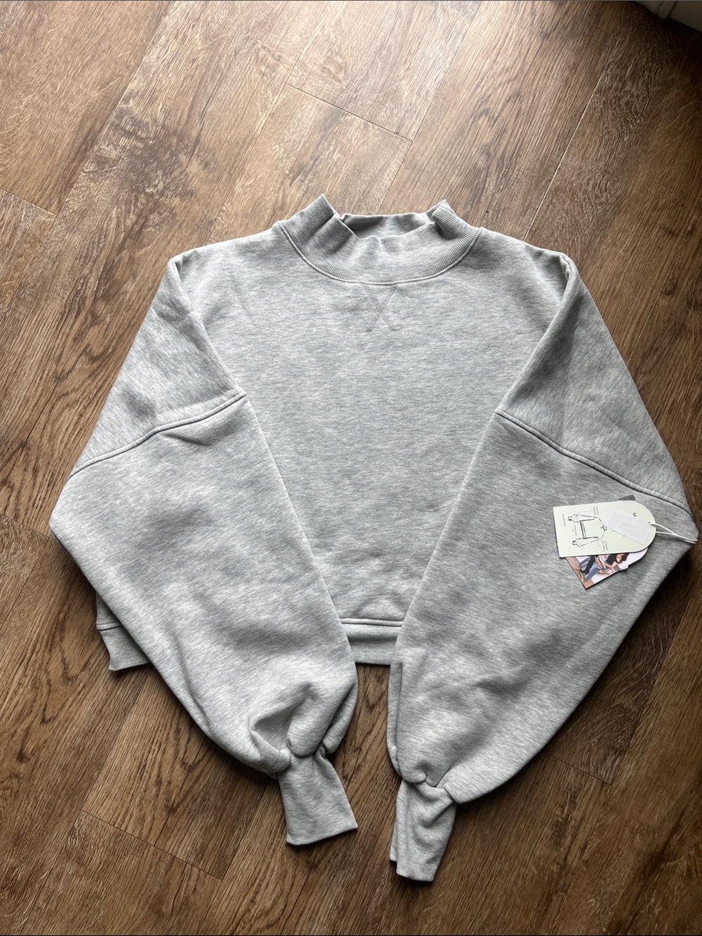 Grey Cropped Mock Neck Sweatshirt